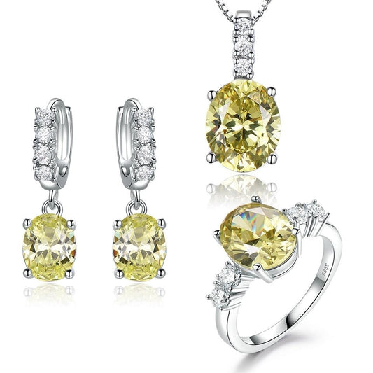 Nano Citrine Gemstone and Cubic Zirconia 925 Sterling Silver Pendant, Earrings & Ring Wedding Jewelry Set-Jewelry Sets-Innovato Design-5-Innovato Design