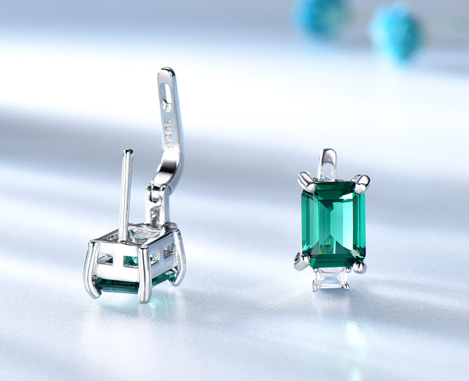 Emerald, Topaz or Morganite Gemstone 925 Sterling Silver Luxury Clip Earrings-Earrings-Innovato Design-Blue-Innovato Design