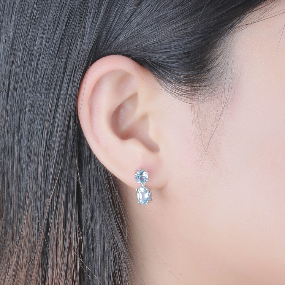 Oval Faceted Sky Blue Topaz 925 Sterling Silver Drop Earrings-Earrings-Innovato Design-Innovato Design