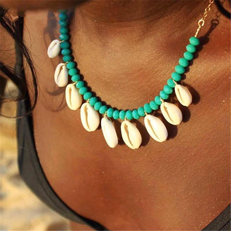 Stone Beaded Choker with Dangling Puka Shells-Necklaces-Innovato Design-Light Yellow-Innovato Design
