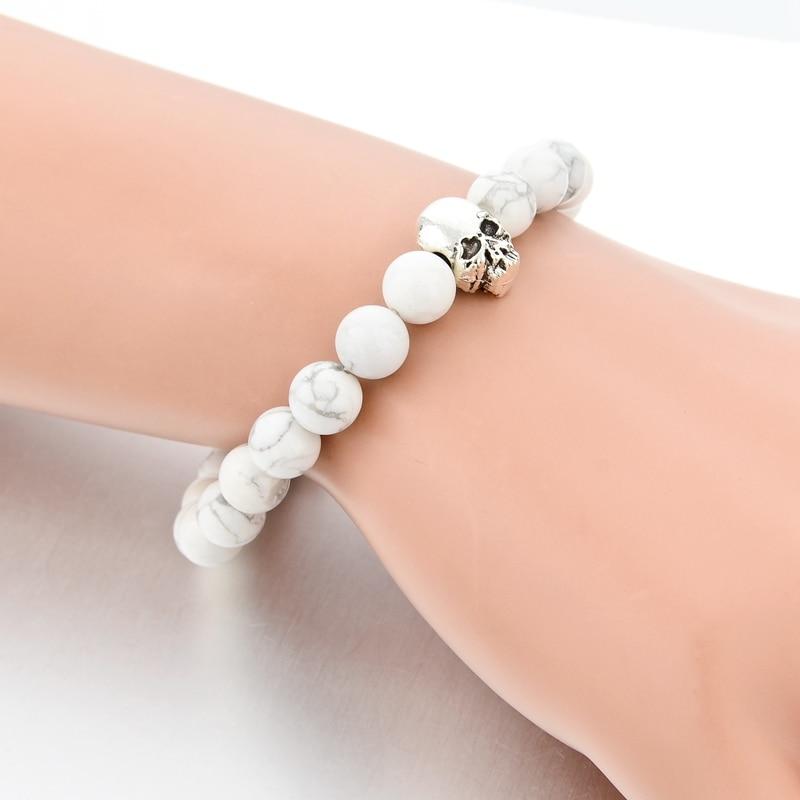 Handmade Natural Stone Skull Charm Bracelet-Skull Bracelet-Innovato Design-Black-Innovato Design