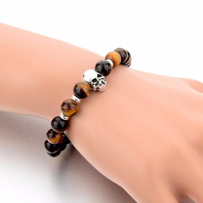 Handmade Natural Stone Skull Charm Bracelet-Skull Bracelet-Innovato Design-Black-Innovato Design