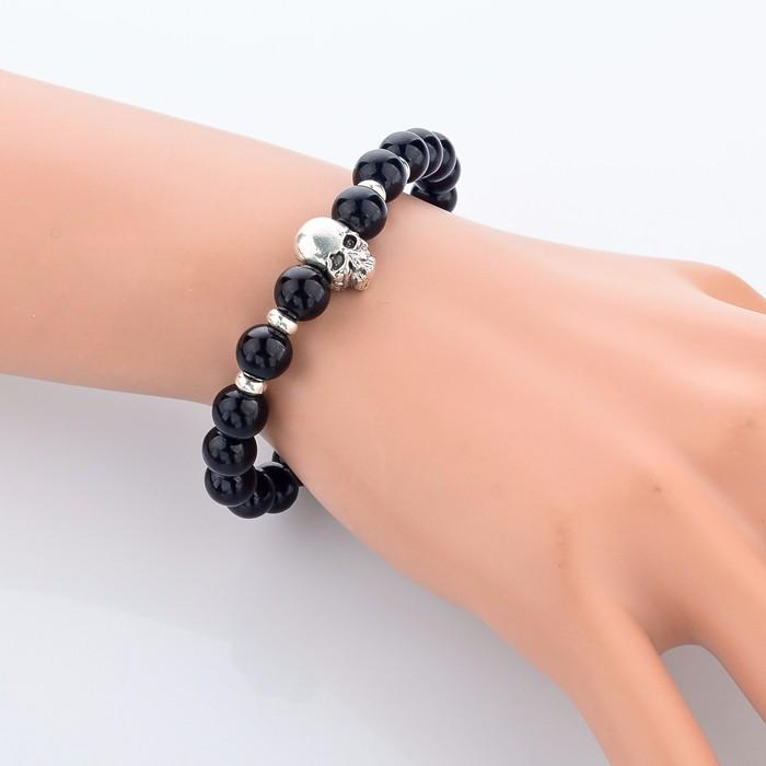Handmade Natural Stone Skull Charm Bracelet-Skull Bracelet-Innovato Design-Black-Innovato Design