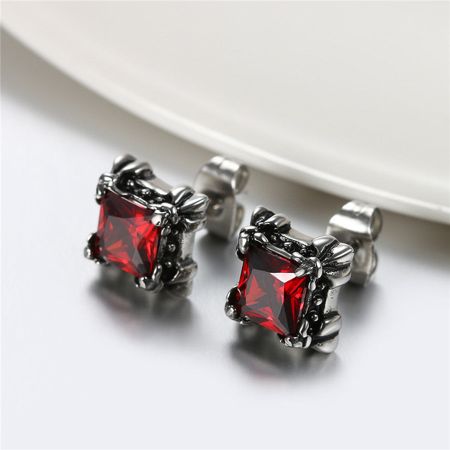 Gothic Flower Cubic Zirconia 316L Stainless Steel Stud Earrings-Earrings-Innovato Design-Red-Innovato Design