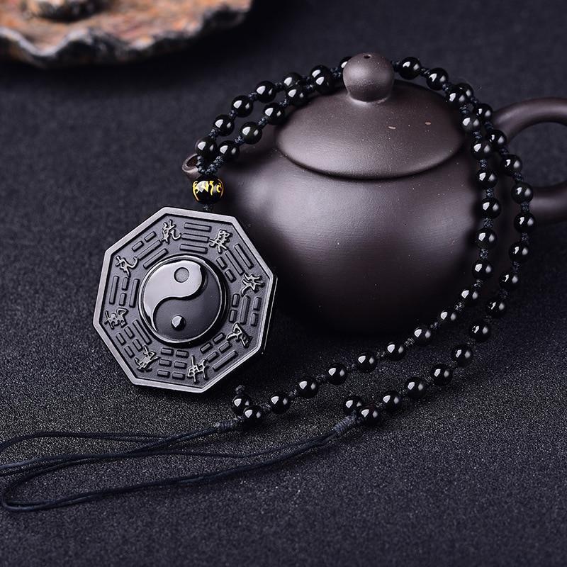 Black Obsidian Yin & Yang Crystal Stone Necklace-Necklaces-Innovato Design-Innovato Design