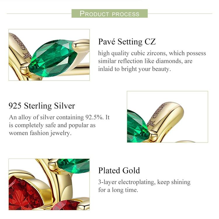 925 Sterling Silver Red & Gold and Green Cherry Stud Earrings-Earrings-Innovato Design-Innovato Design