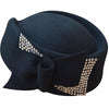 Teardrop Wool Felt Pillbox Fascinator Hat with Bow and Rhinestones