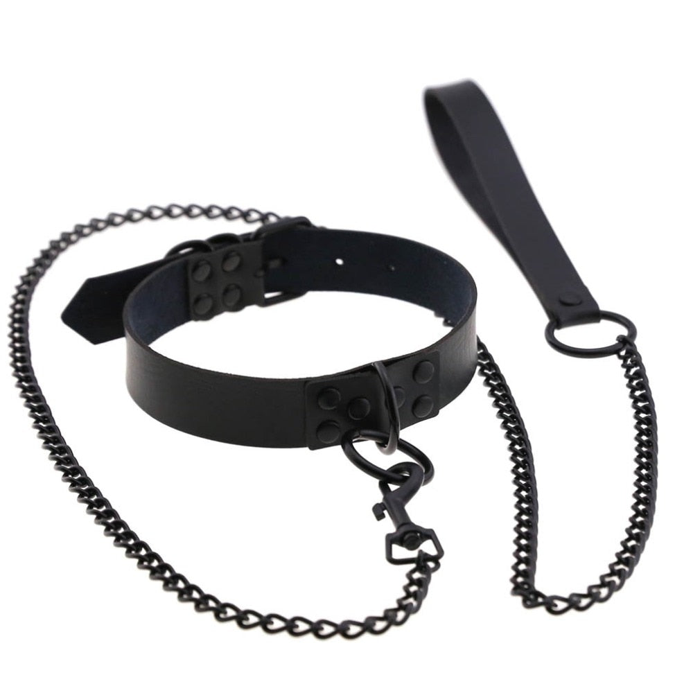 Chain Traction Collar Choker Leather Gothic Punk Harajuku Necklace-Necklace-Innovato Design-Black-Innovato Design