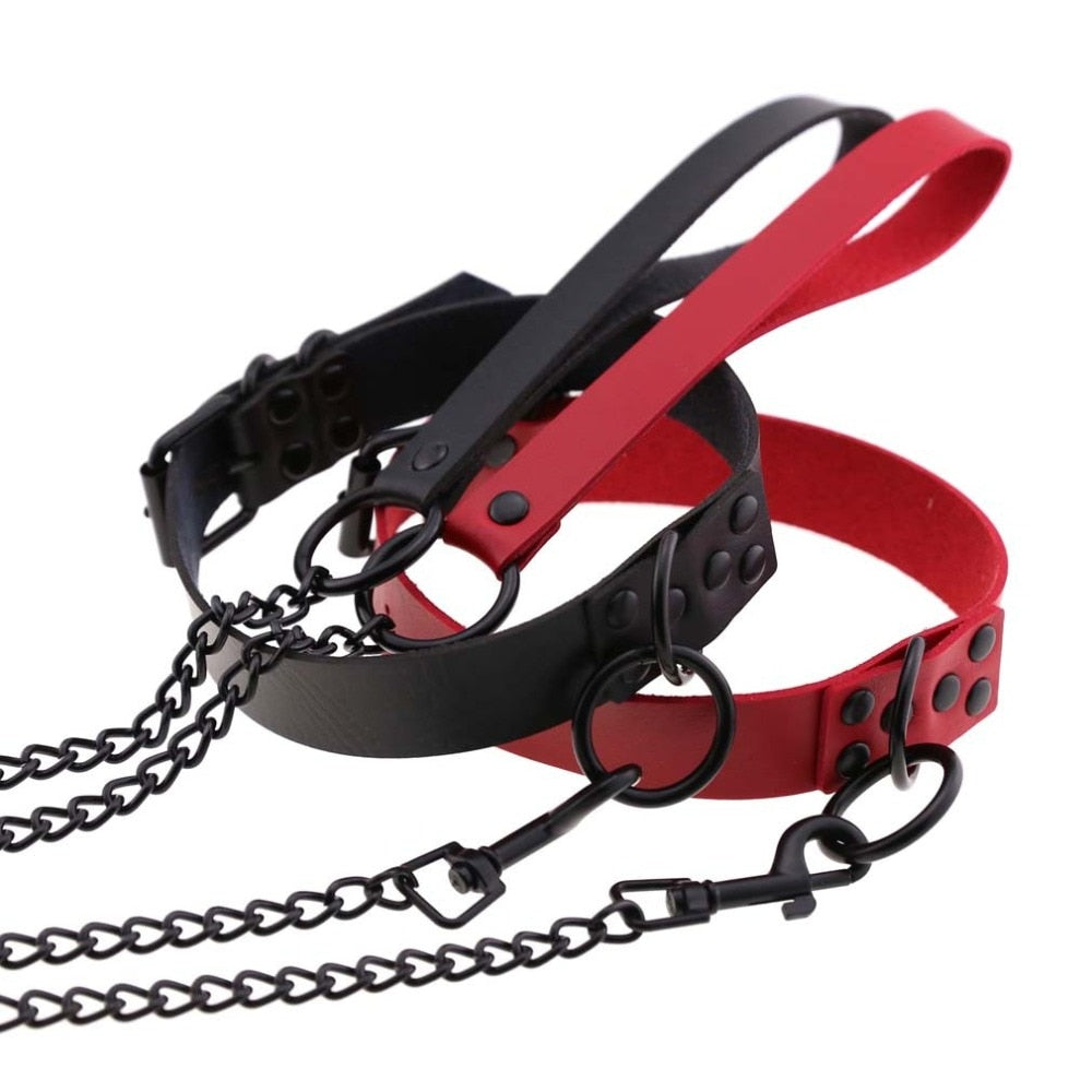Chain Traction Collar Choker Leather Gothic Punk Harajuku Necklace-Necklace-Innovato Design-Black-Innovato Design