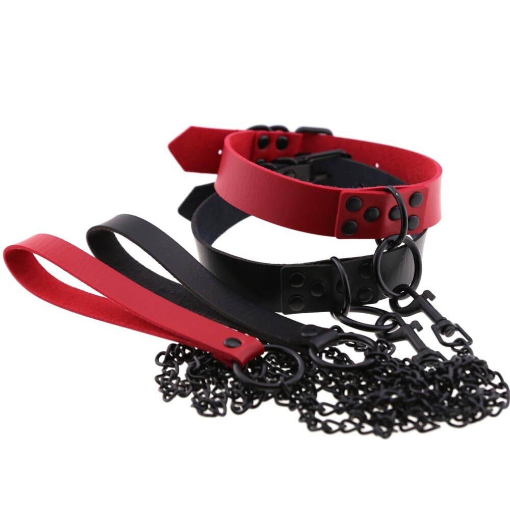 Chain Traction Collar Choker Leather Gothic Punk Harajuku Necklace-Necklace-Innovato Design-Black-Innovato Design