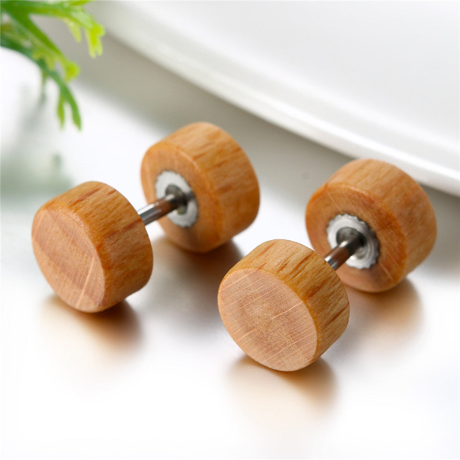 Wood Dumbbell Double-Sided Stud Earrings-Earrings-Innovato Design-Black-8mm-Innovato Design