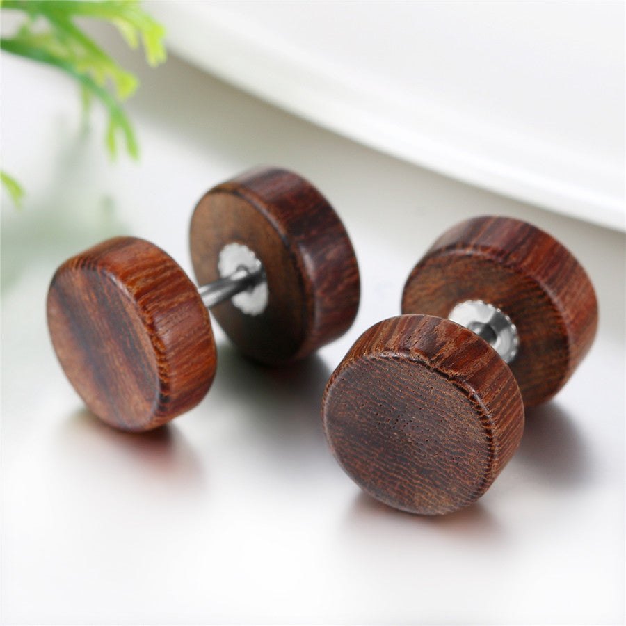 Wood Dumbbell Double-Sided Stud Earrings-Earrings-Innovato Design-Black-8mm-Innovato Design
