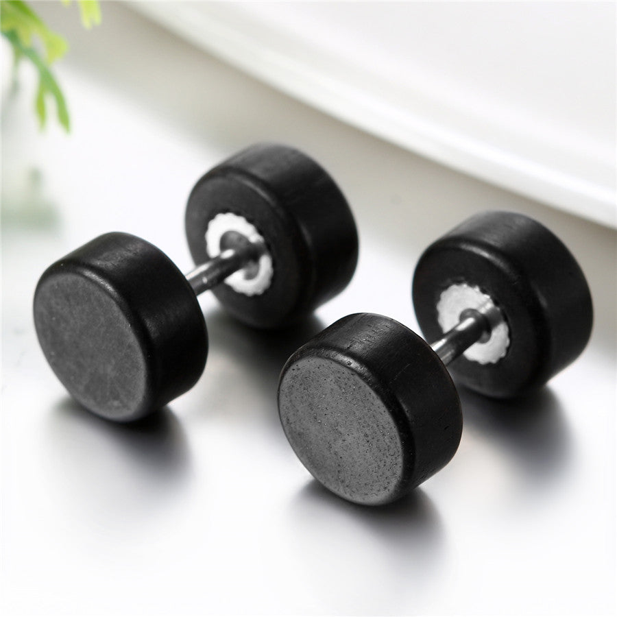 Wood Dumbbell Double-Sided Stud Earrings-Earrings-Innovato Design-Black-8mm-Innovato Design