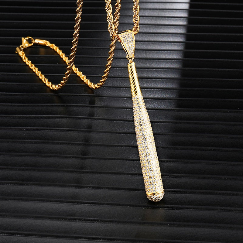 Rhinestone-Studded Baseball Bat Bling Hip-hop Pendant Necklace-Necklaces-Innovato Design-Innovato Design