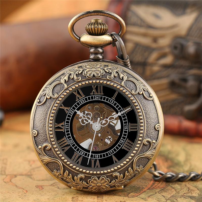Vintage Bronze Pocket Watch with Floral Carving and Black Resin Interior Face Dial-Pocket Watch-Innovato Design-Innovato Design
