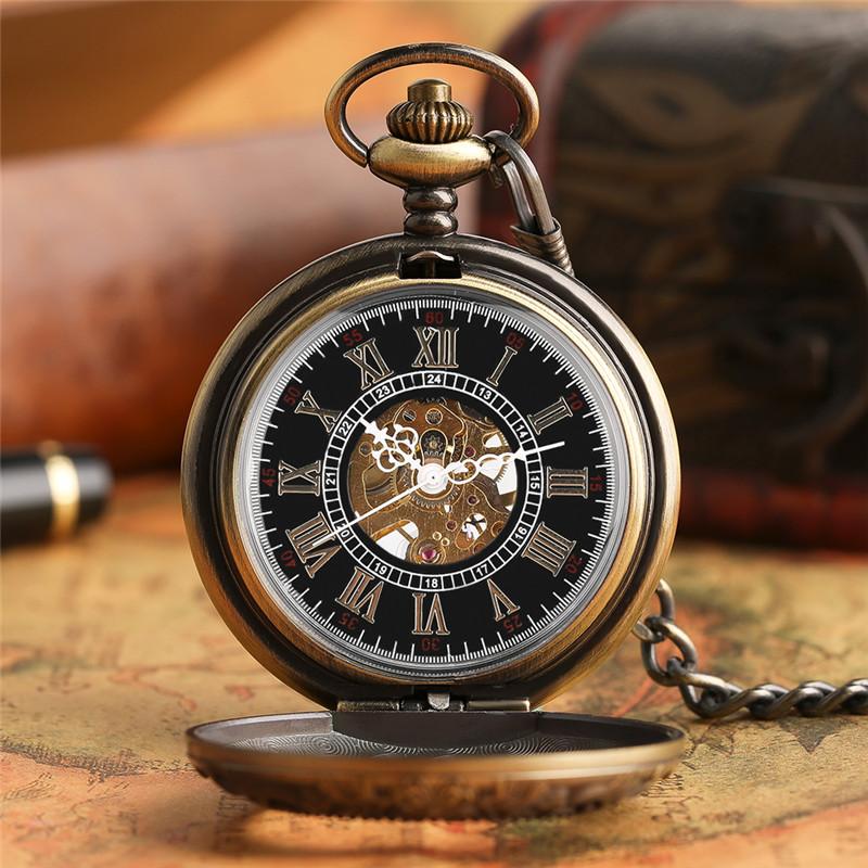 Vintage Bronze Pocket Watch with Floral Carving and Black Resin Interior Face Dial-Pocket Watch-Innovato Design-Innovato Design