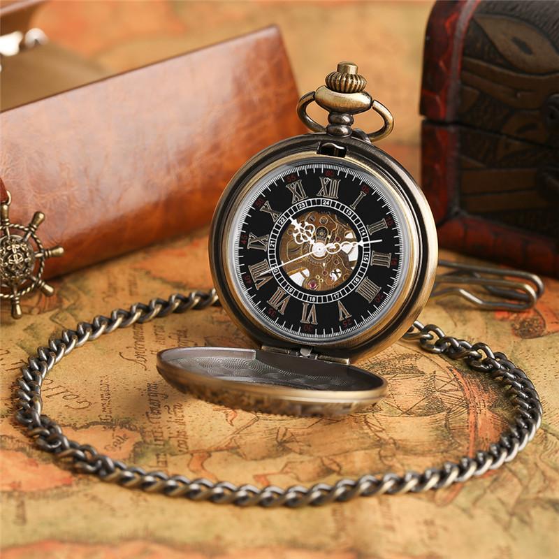 Vintage Bronze Pocket Watch with Floral Carving and Black Resin Interior Face Dial-Pocket Watch-Innovato Design-Innovato Design