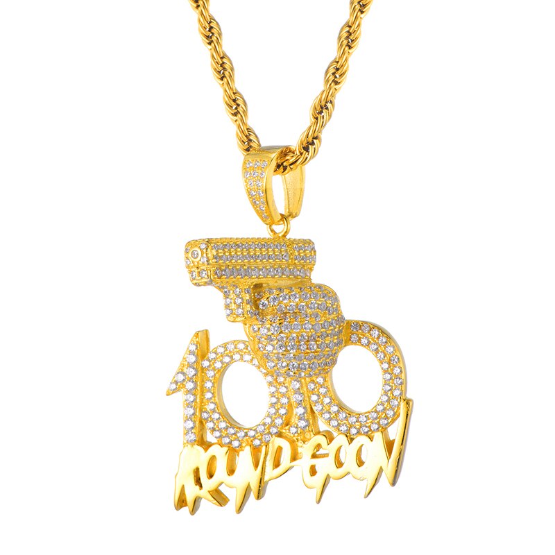 Rhinestone-Studded Gold-Plated "100" Gun Bling Rope Chain Hip-hop Pendant Necklace-Necklaces-Innovato Design-Innovato Design