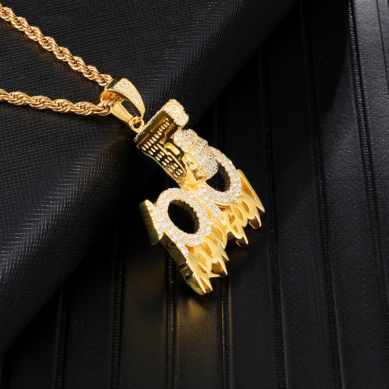 Rhinestone-Studded Gold-Plated "100" Gun Bling Rope Chain Hip-hop Pendant Necklace-Necklaces-Innovato Design-Innovato Design