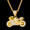Rhinestone-Studded Gold-Plated Motorcycle Bling Rope Chain Hip-hop Pendant Necklace