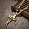 Men’s Stainless Steel Two-Tone Jesus Cross Pendant on Byzantine Chain Necklace - InnovatoDesign