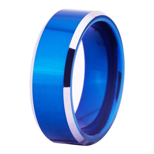 8mm Classic Colored and Beveled Tungsten Wedding Ring-Rings-Innovato Design-17-Blue-Innovato Design