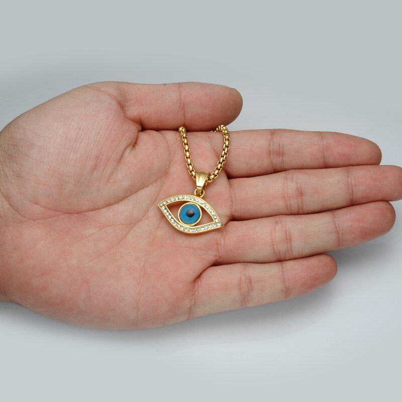 Gemstone-Studded Evil Eye Stainless Steel Hip-hop Pendant Necklace-Necklaces-Innovato Design-Innovato Design