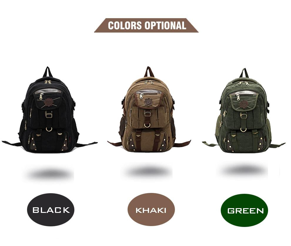 Large Canvas and Leather Travel Backpack in 3 Colors-Backpacks-Innovato Design-Navy-Innovato Design