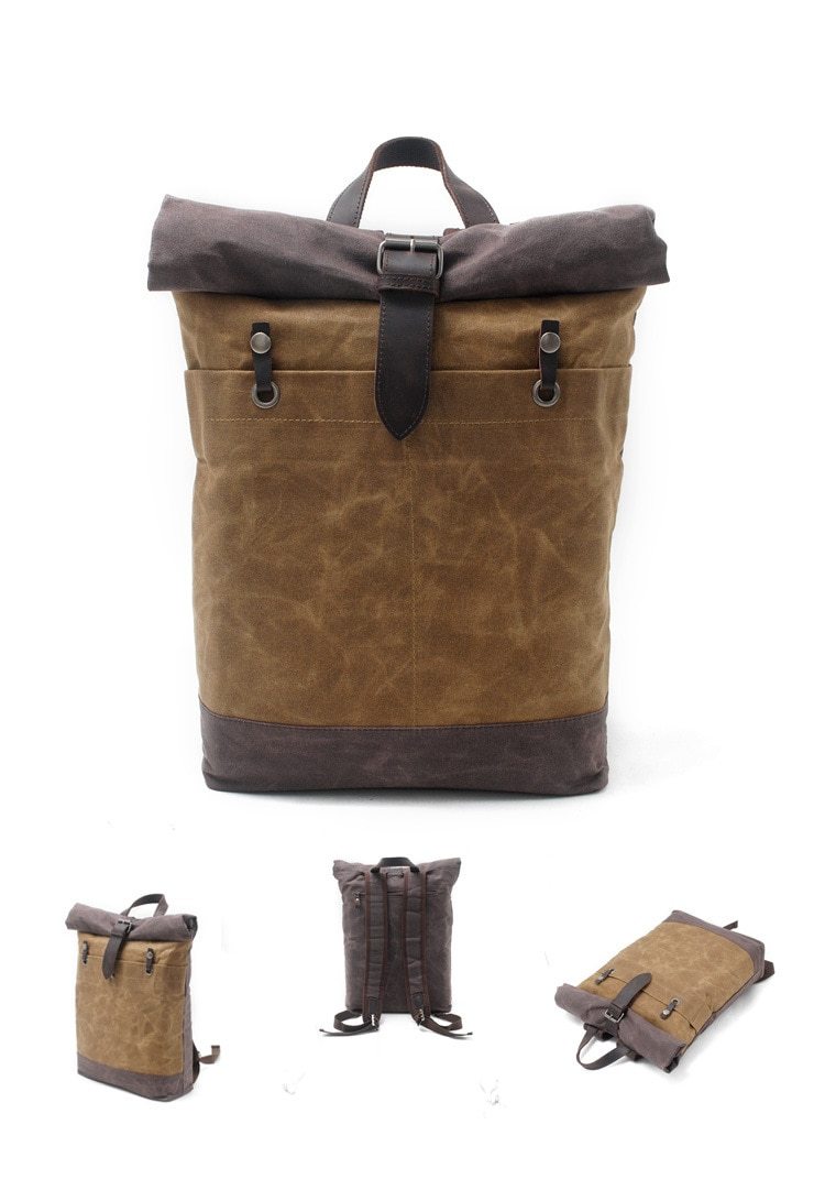 Canvas Leather Waterproof Daypack Travel 20 Liter Backpack-Canvas and Leather Backpack-Innovato Design-Dark Grey-Innovato Design