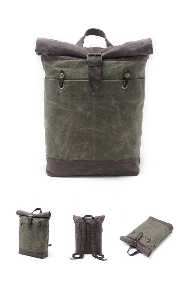 Canvas Leather Waterproof Daypack Travel 20 Liter Backpack-Canvas and Leather Backpack-Innovato Design-Dark Grey-Innovato Design