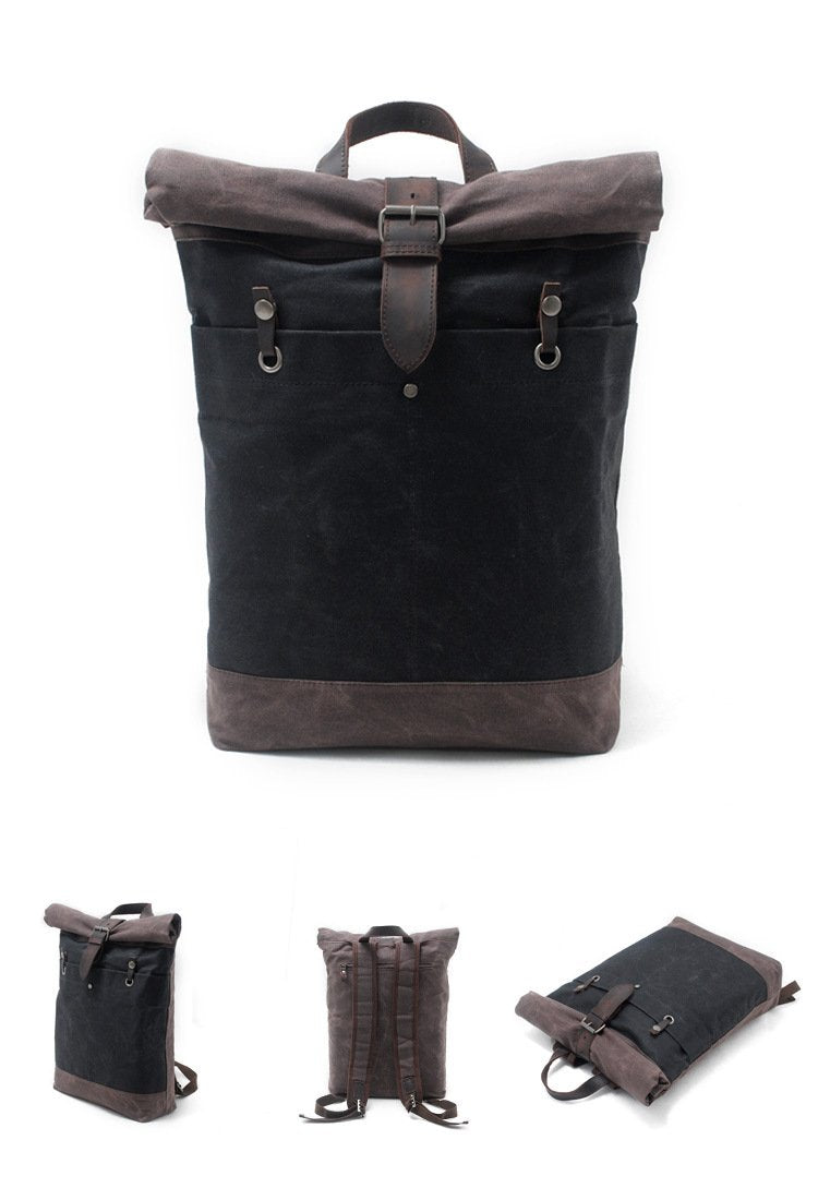 Canvas Leather Waterproof Daypack Travel 20 Liter Backpack-Canvas and Leather Backpack-Innovato Design-Dark Grey-Innovato Design