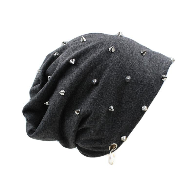 Hip-hop Beanie or Bonnet with Rivets and Hoop-Hats-Innovato Design-Black-Innovato Design
