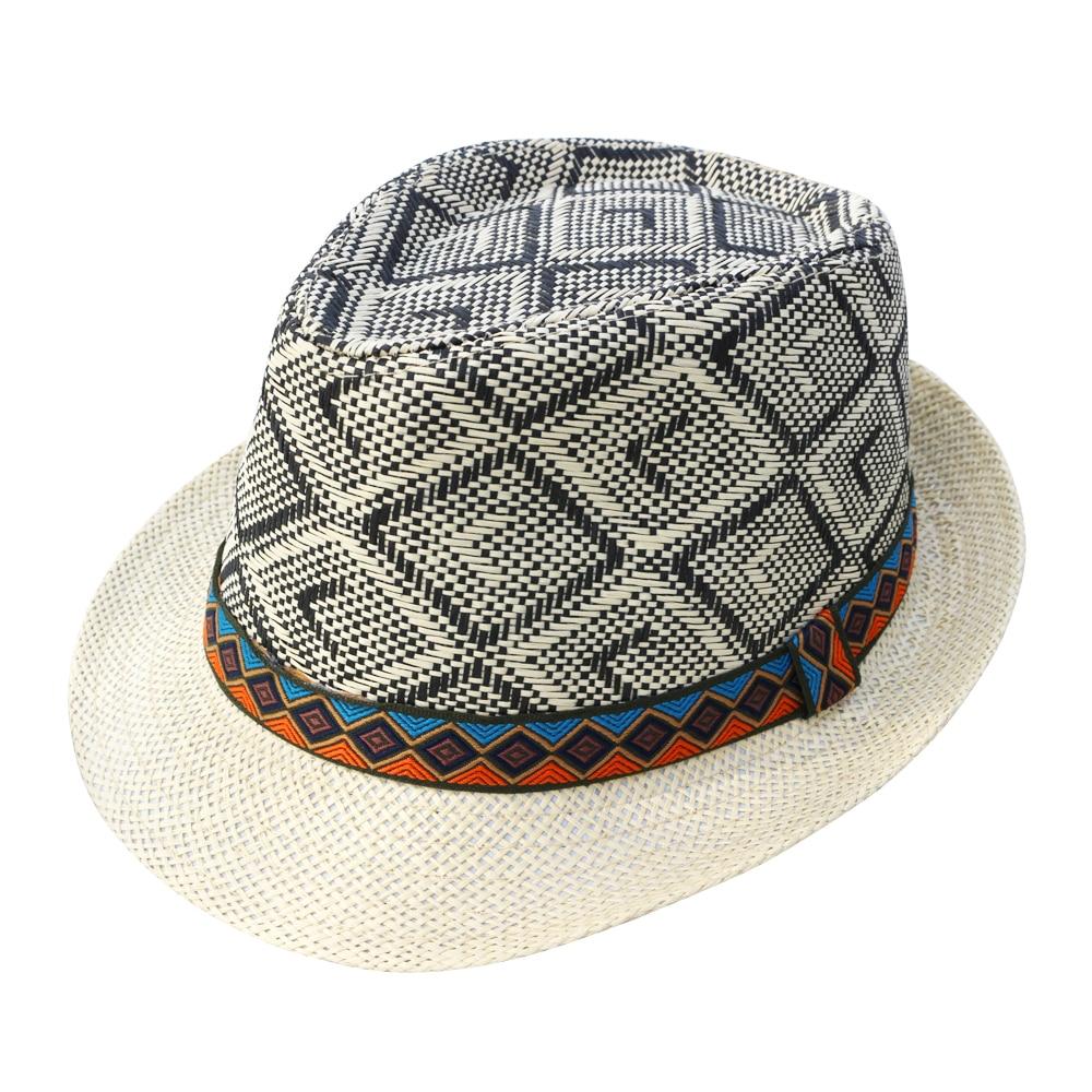 Blue & Orange Belt Straw Panama Hat-Hats-Innovato Design-Beige-Innovato Design