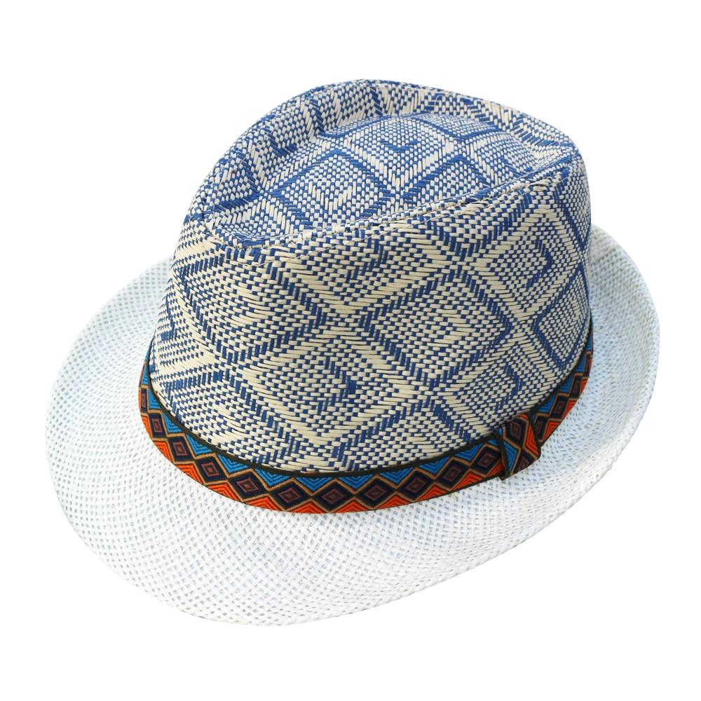 Blue & Orange Belt Straw Panama Hat-Hats-Innovato Design-Beige-Innovato Design
