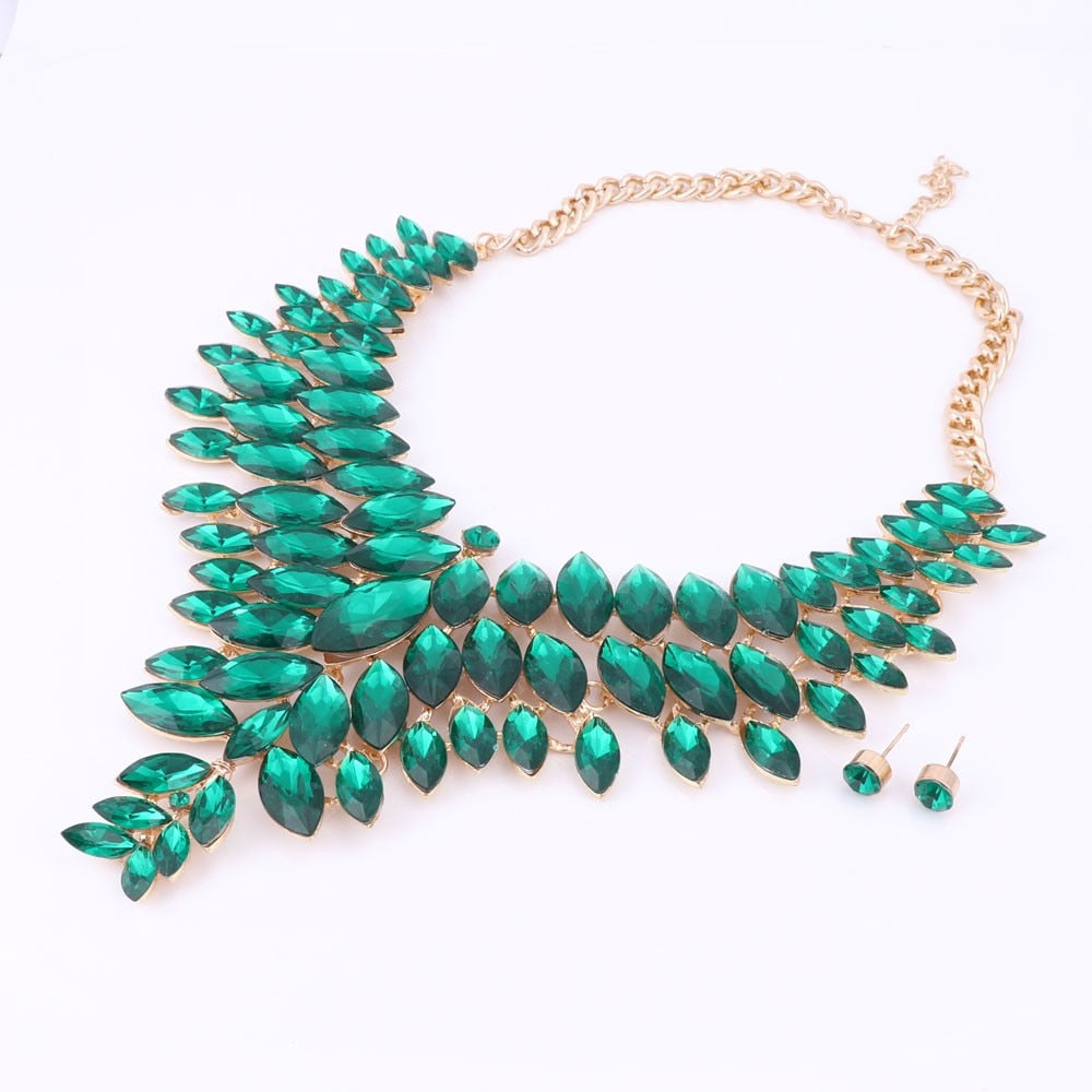 Gold-Plated Crystal Necklace & Earrings Wedding Jewelry Set-Jewelry Sets-Innovato Design-Champagne-Innovato Design