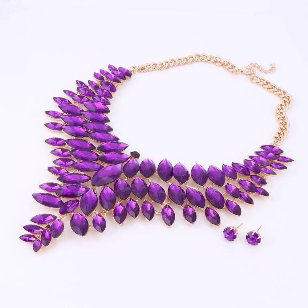 Gold-Plated Crystal Necklace & Earrings Wedding Jewelry Set-Jewelry Sets-Innovato Design-Champagne-Innovato Design