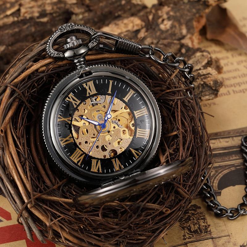 Black and Gold Pocket Watch with Hollow Carved Design-Pocket Watch-Innovato Design-Innovato Design