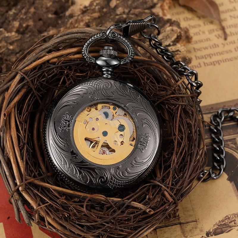 Black and Gold Pocket Watch with Hollow Carved Design-Pocket Watch-Innovato Design-Innovato Design