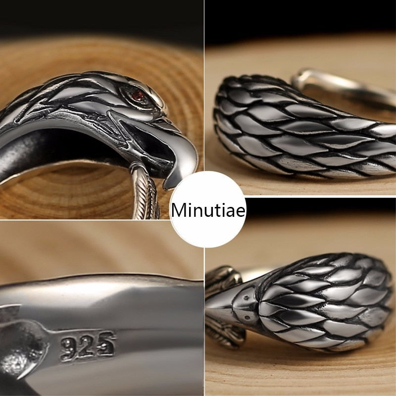 Gothic Animal Red Eye Cubic Zirconia 925 Sterling Silver Adjustable Vintage Punk Rock Biker Ring-Rings-Innovato Design-Innovato Design