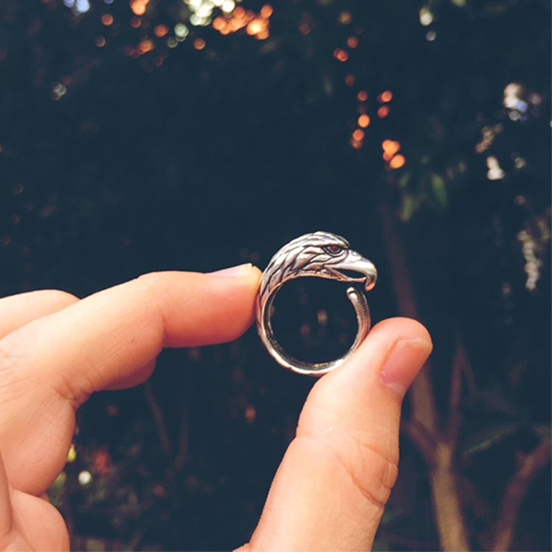 Gothic Animal Red Eye Cubic Zirconia 925 Sterling Silver Adjustable Vintage Punk Rock Biker Ring-Rings-Innovato Design-Innovato Design