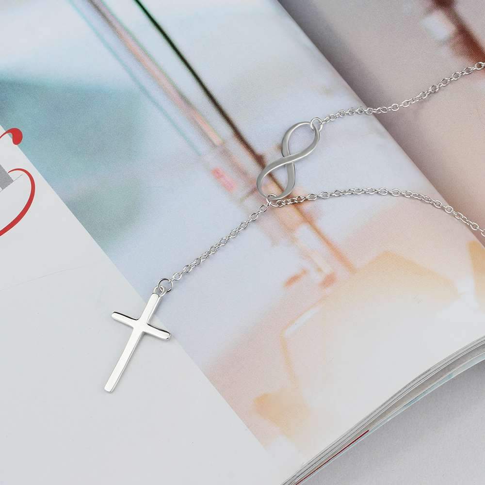 925 Sterling Silver Cross Pendant with Sideways Infinity Symbol Chain Necklace-Necklaces-Innovato Design-Innovato Design