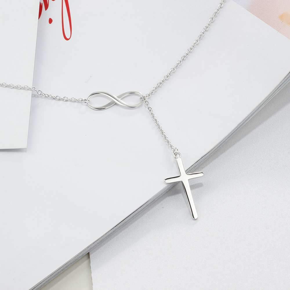 925 Sterling Silver Cross Pendant with Sideways Infinity Symbol Chain Necklace-Necklaces-Innovato Design-Innovato Design