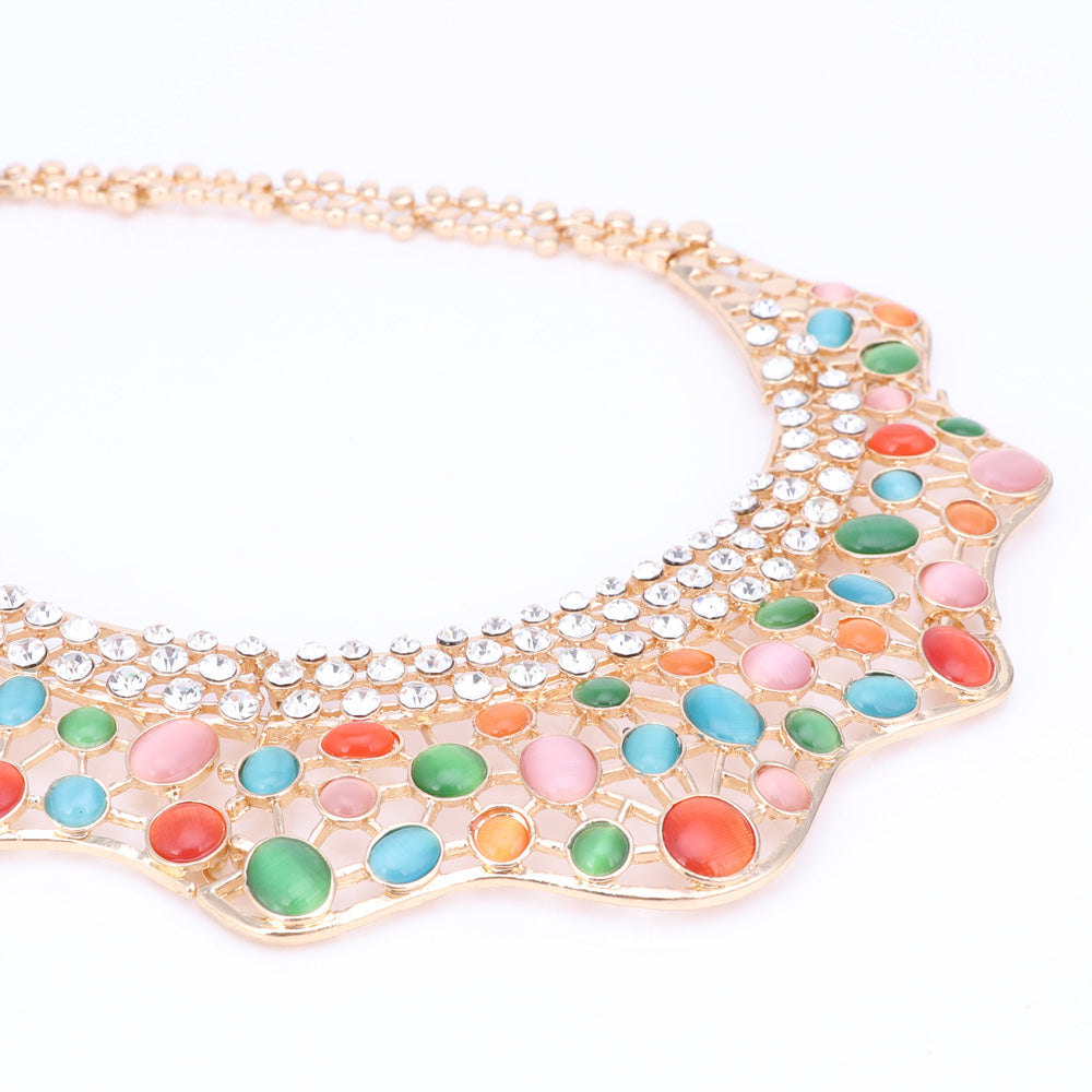 Crystal and Cat's Eye Necklace, Bracelet, Earrings & Ring Wedding Statement Jewelry Set-Jewelry Sets-Innovato Design-Blue-Innovato Design