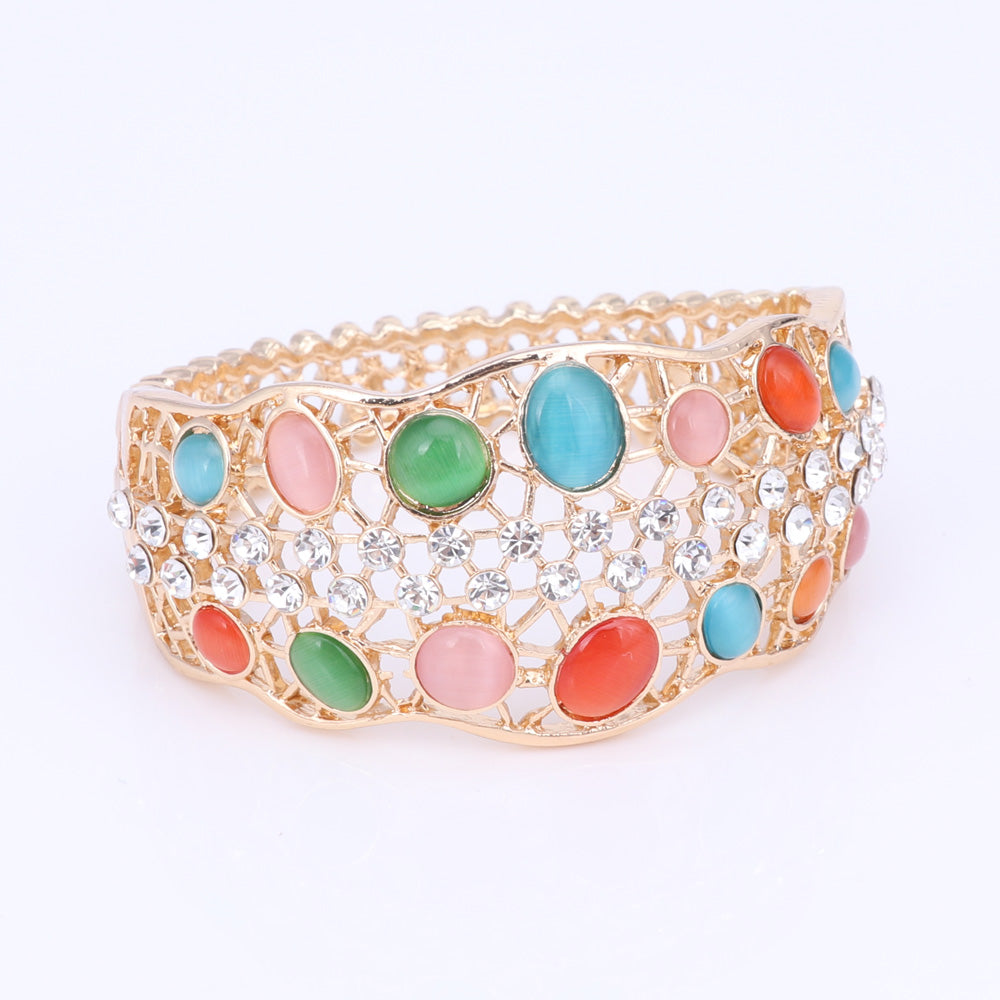 Crystal and Cat's Eye Necklace, Bracelet, Earrings & Ring Wedding Statement Jewelry Set-Jewelry Sets-Innovato Design-Blue-Innovato Design