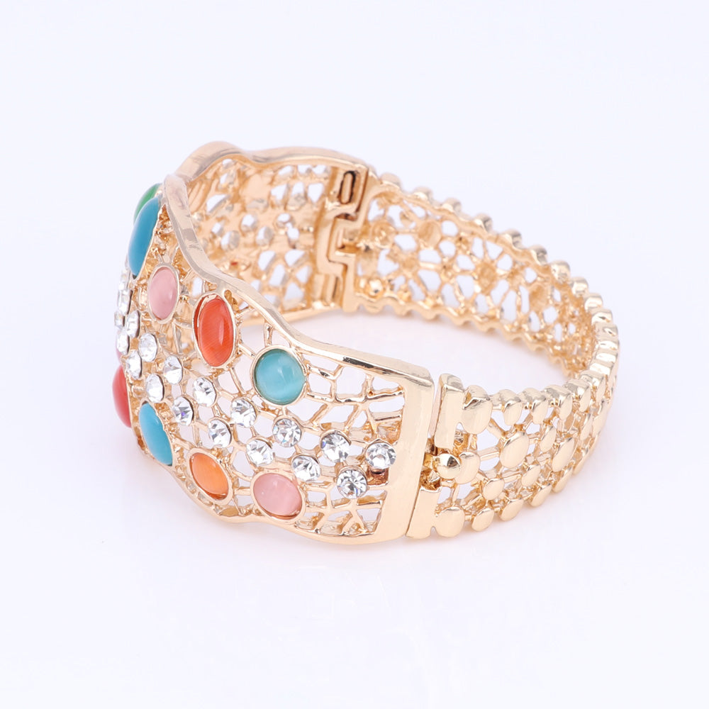 Crystal and Cat's Eye Necklace, Bracelet, Earrings & Ring Wedding Statement Jewelry Set-Jewelry Sets-Innovato Design-Blue-Innovato Design