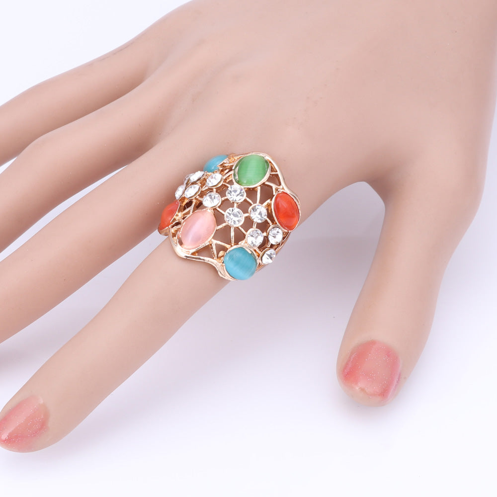 Crystal and Cat's Eye Necklace, Bracelet, Earrings & Ring Wedding Statement Jewelry Set-Jewelry Sets-Innovato Design-Blue-Innovato Design