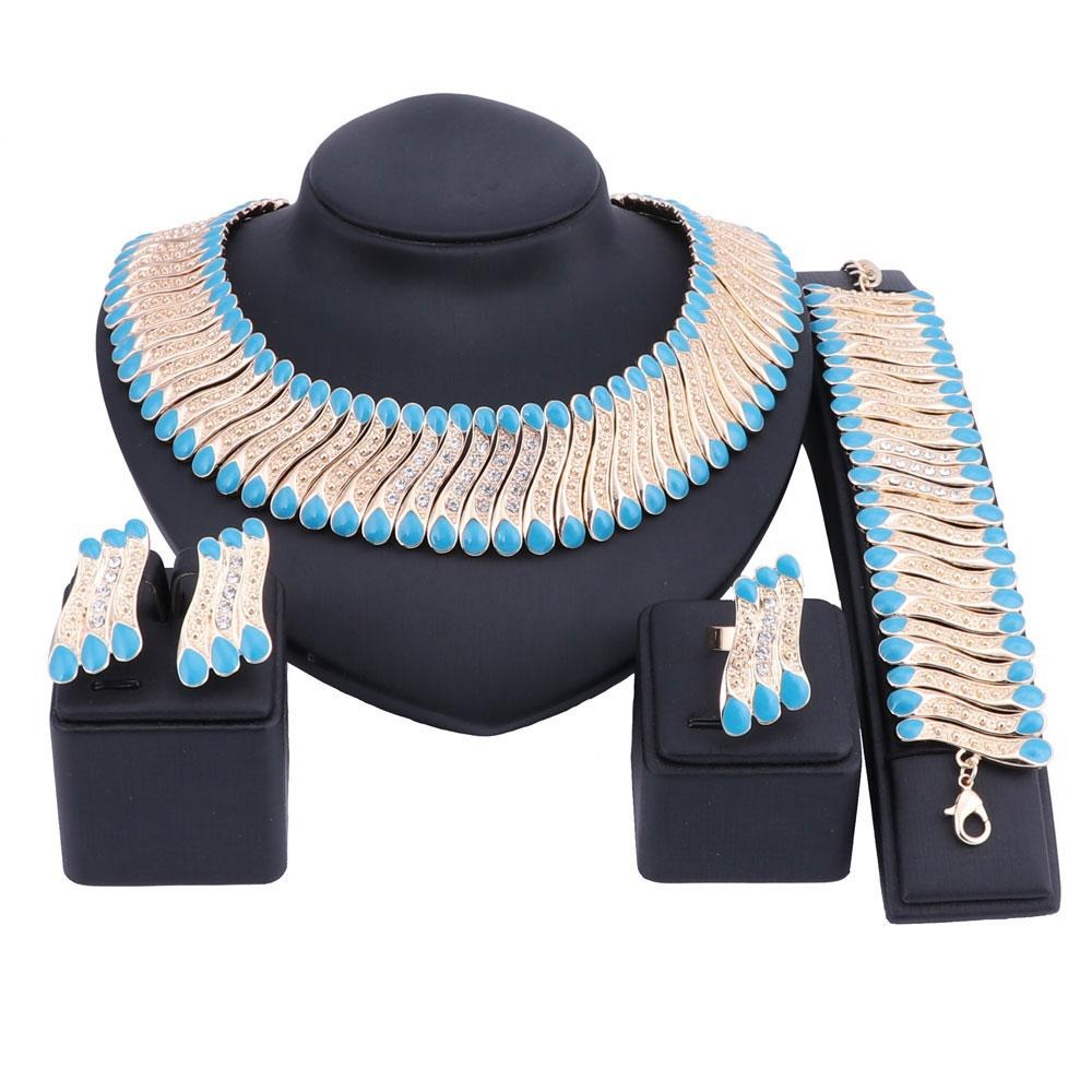 Crystal Steel Strips Necklace, Bracelet, Earrings & Ring Wedding Jewelry Set-Jewelry Sets-Innovato Design-Red-Innovato Design