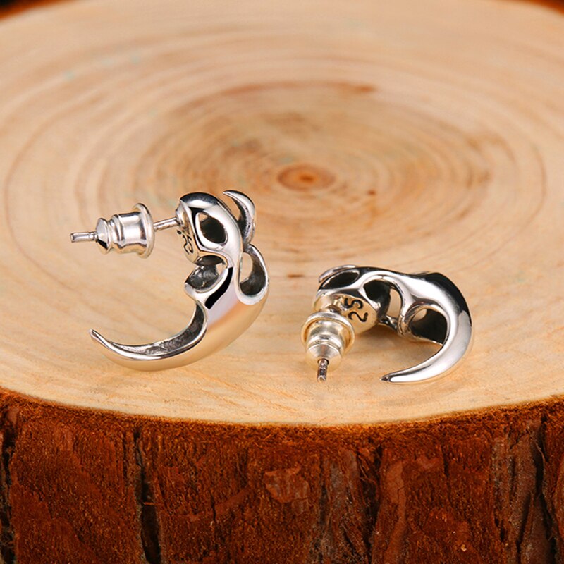 High Polished Skeleton 925 Sterling Silver Vintage Punk Biker Stud Earrings-Earrings-Innovato Design-Innovato Design