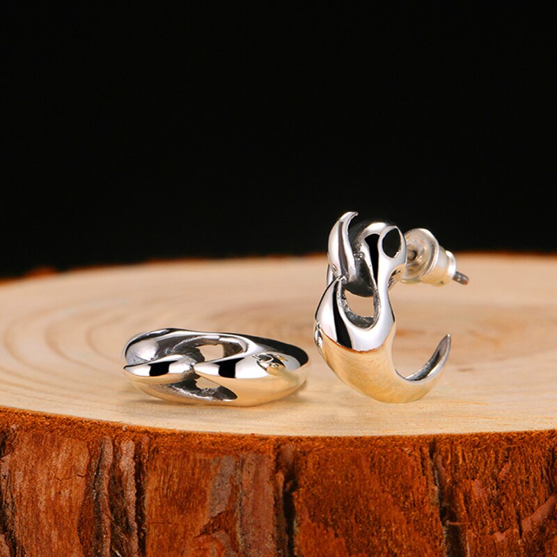 High Polished Skeleton 925 Sterling Silver Vintage Punk Biker Stud Earrings-Earrings-Innovato Design-Innovato Design