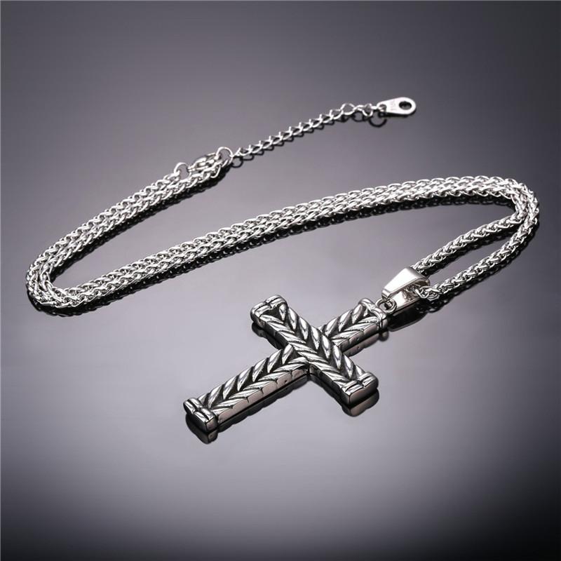 Gothic Silver Striped Cross Pendant Necklace-Necklaces-Innovato Design-Innovato Design
